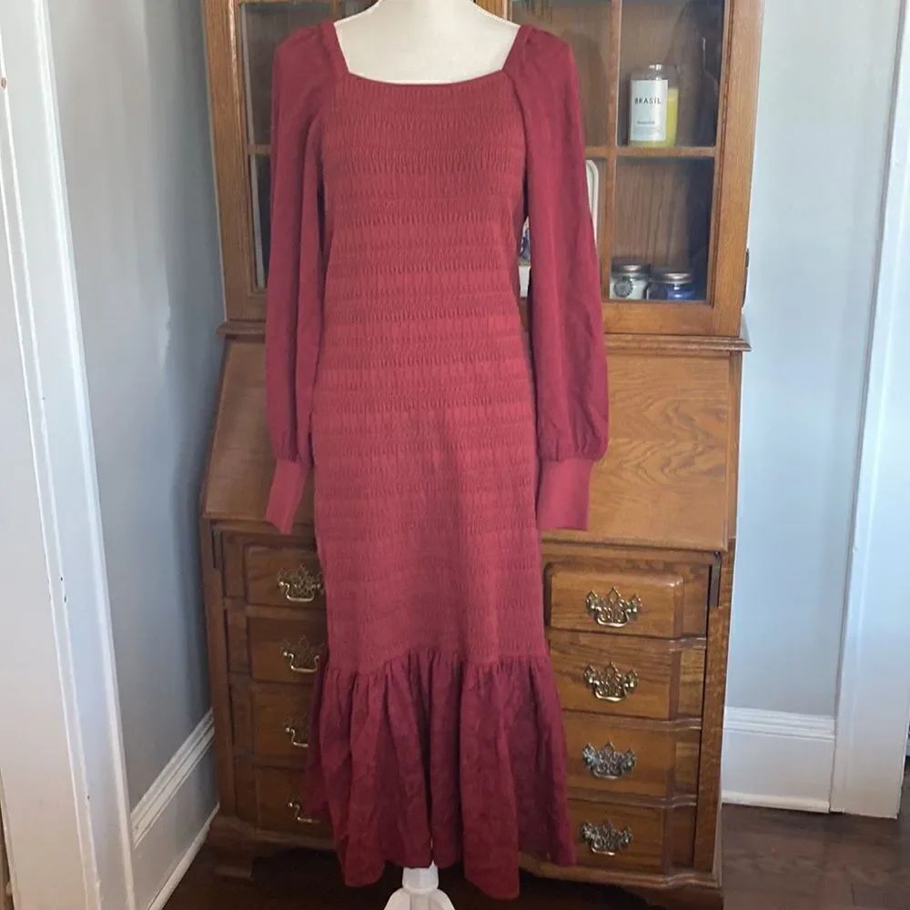 Anthropologie - Smocked Puff-Sleeved Midi Dress - Picture 6 of 7